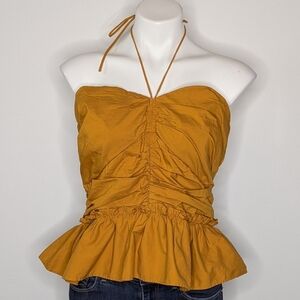 Express Burnt Yellow Orange Halter Tie Sweetheart Neckline Peplum Tank Top L